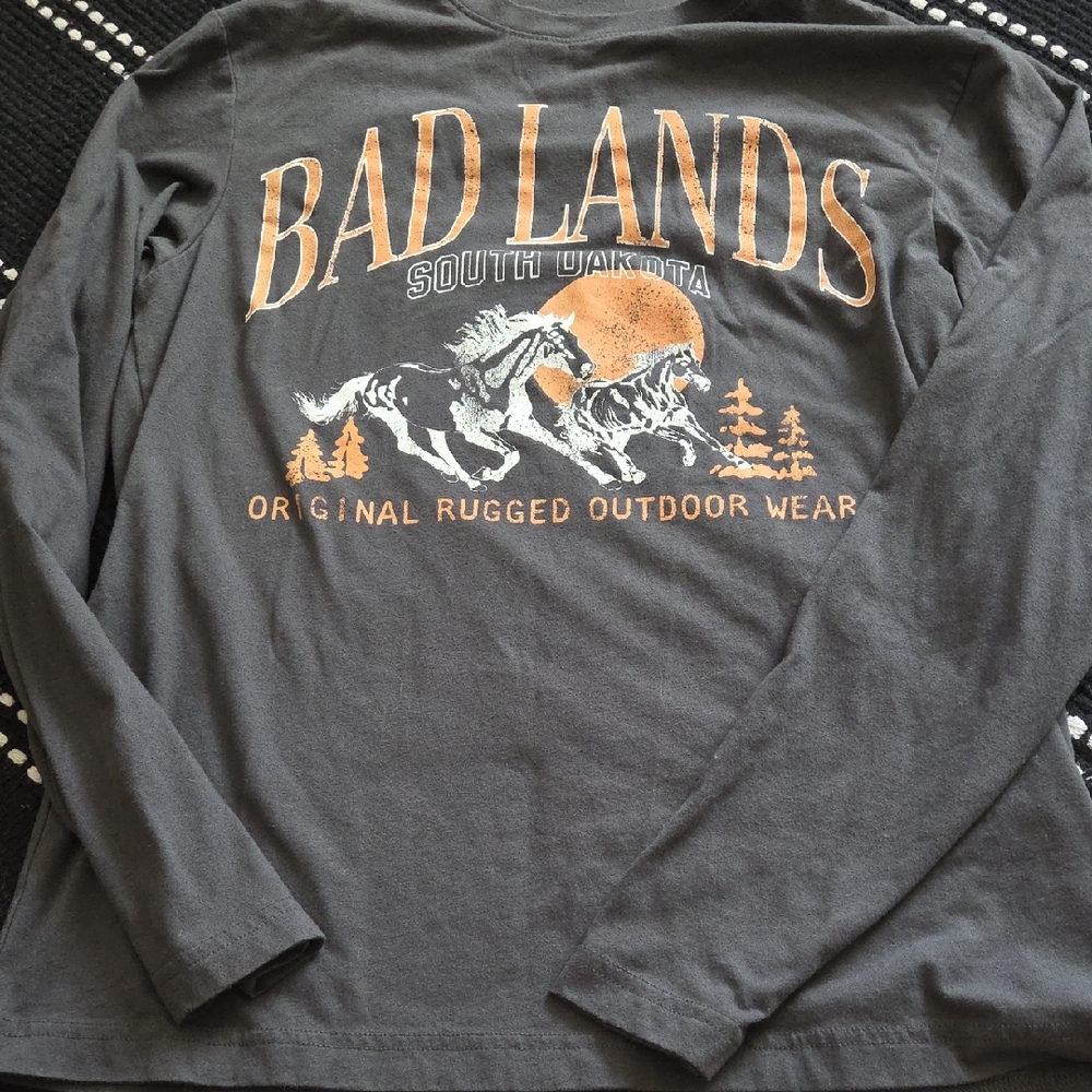 Original Use Charcoal Long Sleeve Tee with Orange Graphic